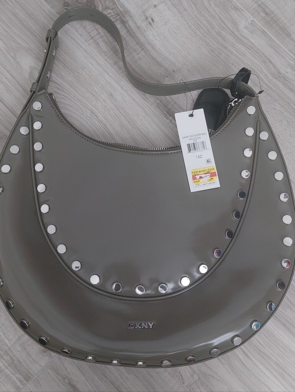 DKNY Olive Green Patent Studded Hobo Bag